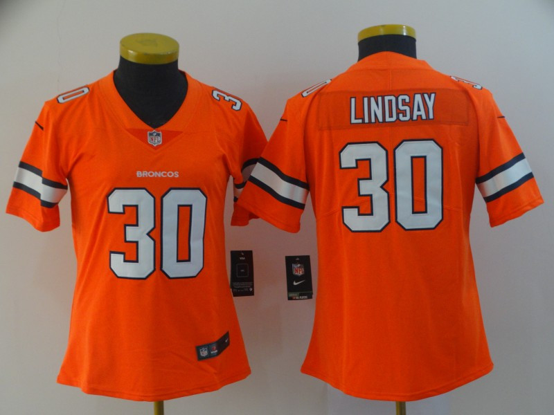  Broncos 30 Phillip Lindsay Orange Women Color Rush Limited Jersey