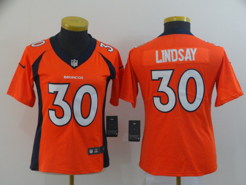 Nike Broncos 30 Phillip Lindsay Orange Women Vapor Untouchable Limited Jersey