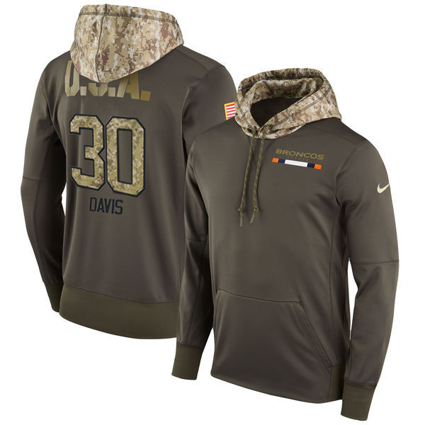  Broncos 30 Terrell Davis Olive Salute To Service Pullover Hoodie