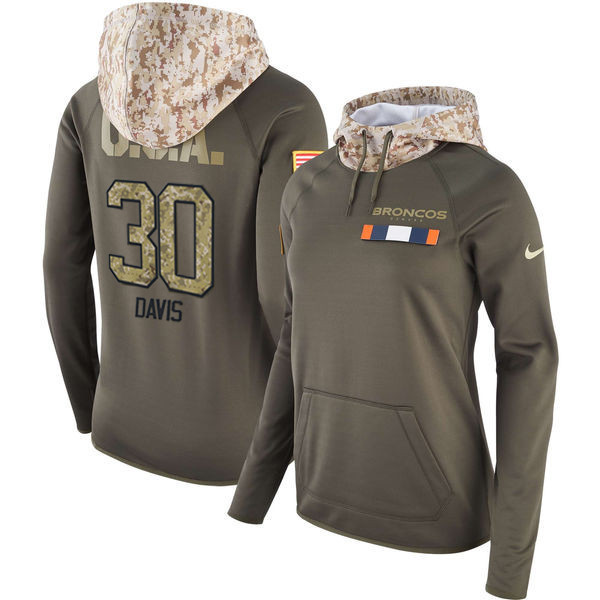  Broncos 30 Terrell Davis Olive Women Salute To Service Pullover Hoodie