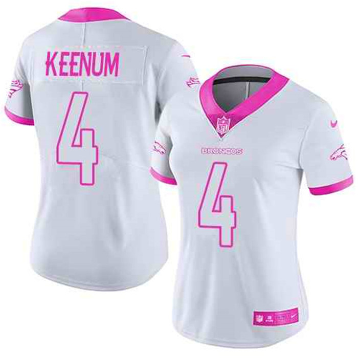  Broncos 4 Case Keenum White Pink Women Rush Limited Jersey