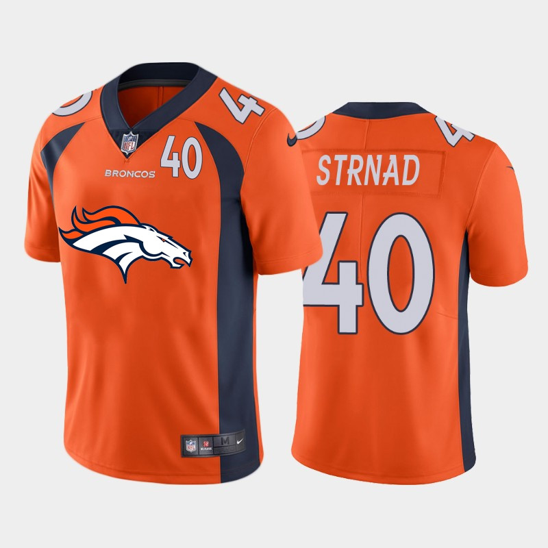 Nike Broncos 40 Justin Strnad Orange Team Big Logo Number Vapor Untouchable Limited Jersey