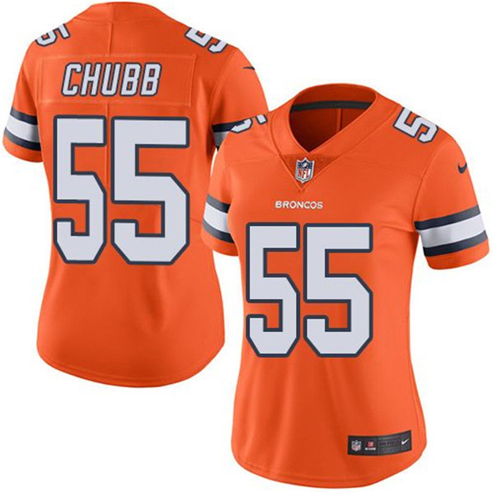  Broncos 55 Bradley Chubb Orange Women Color Rush Limited Jersey