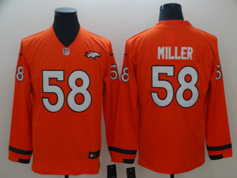  Broncos 58 Von Miller Orange Therma Long Sleeve Jersey
