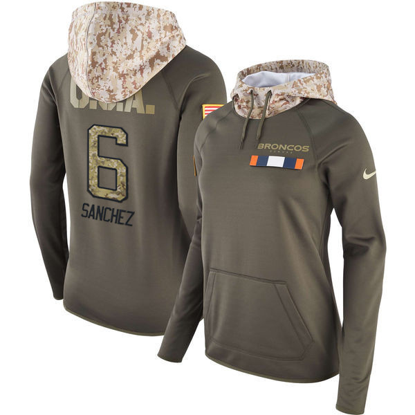  Broncos 6 Mark Sanchez Olive Women Salute To Service Pullover Hoodie