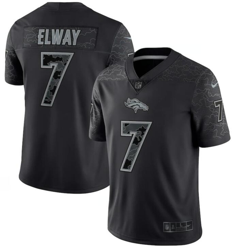 Nike Broncos 7 John Elway Black RFLCTV Limited Jersey