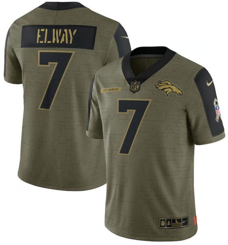 Nike Broncos 7 John Elway Olive 2021 Salute To Service Limited Jersey