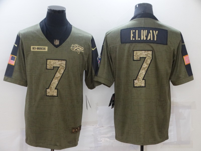 Nike Broncos 7 John Elway Olive Camo 2021 Salute To Service Limited Jersey