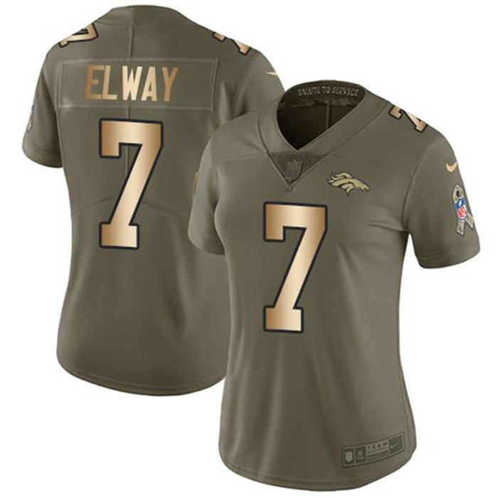  Broncos 7 John Elway Olive Gold Women Salute To Service Limited Jersey