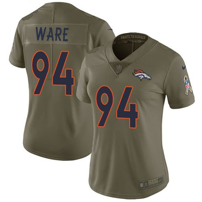  Broncos 94 DeMarcus Ware Olive Women Salute To Service Limited Jersey