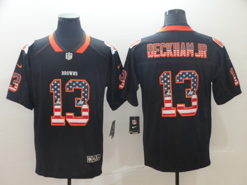 Nike Browns 13 Odell Beckham Jr Black USA Flag Fashion Limited Jersey