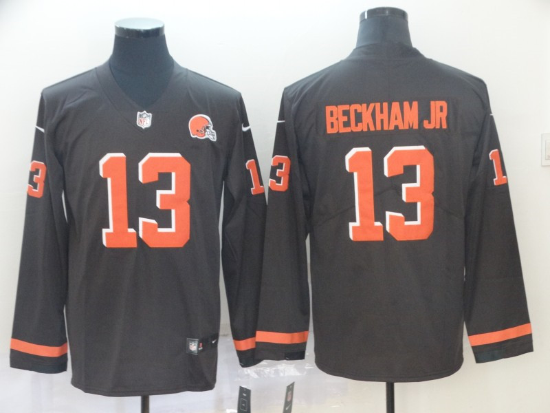 Nike Browns 13 Odell Beckham Jr Brown Therma Long Sleeve Jersey