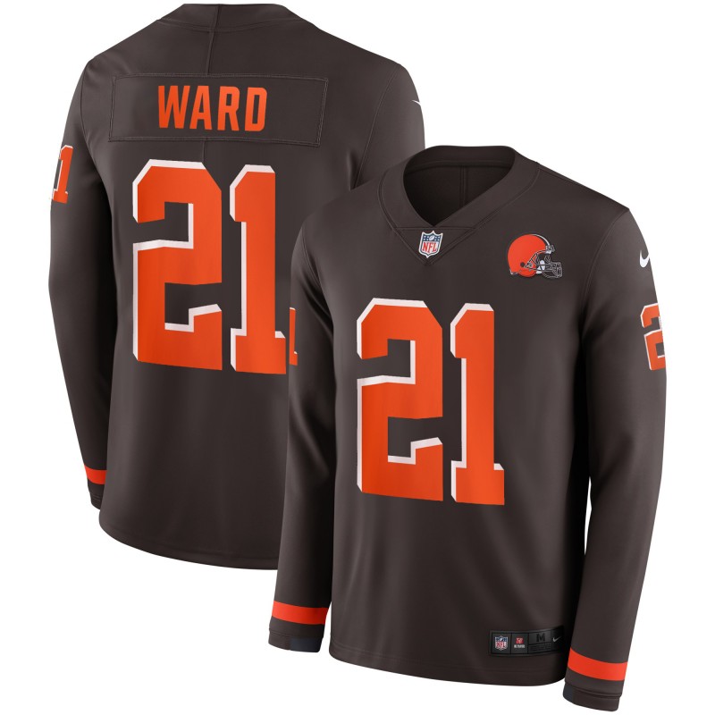  Browns 21 Denzel Ward Brown Therma Long Sleeve Jersey