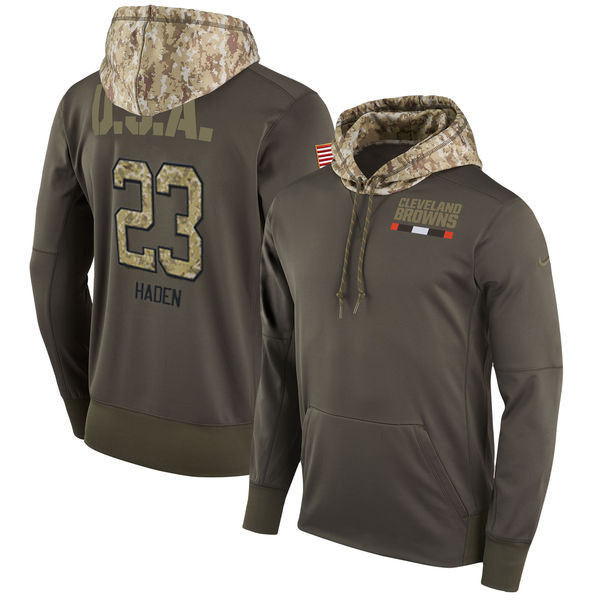  Browns 23 Joe Haden Olive Salute To Service Pullover Hoodie