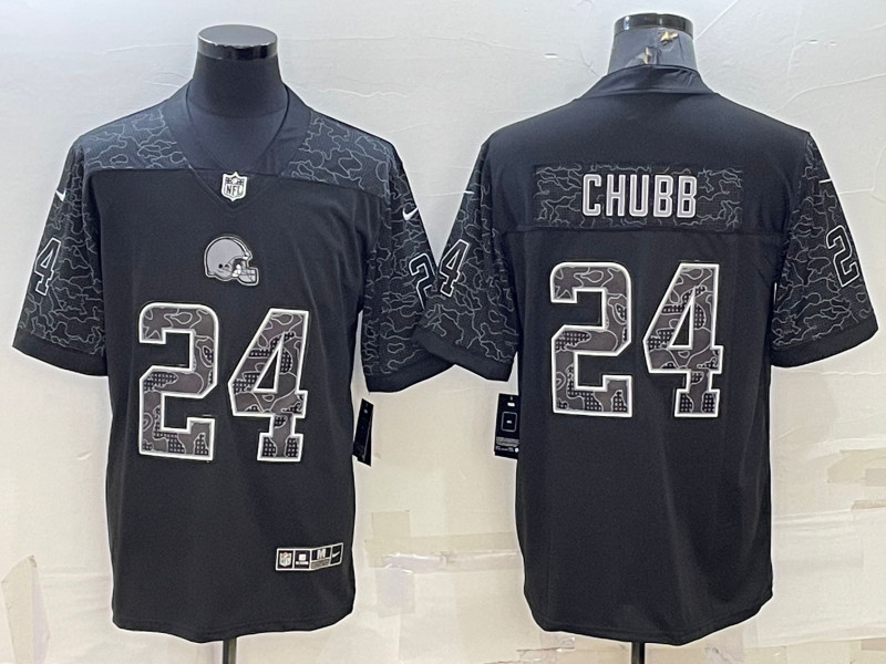 Nike Browns 24 Nick Chubb Black RFLCTV Limited Jersey