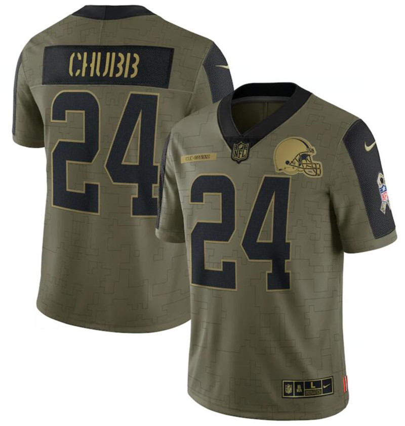 Nike Browns 24 Nick Chubb Olive 2021 Salute To Service Limited Jersey