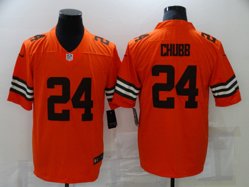 Nike Browns 24 Nick Chubb Orange Inverted Legend Limited Jersey