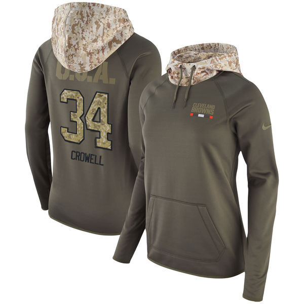  Browns 34 Isaiah Crowell Olive Women Salute To Service Pullover Hoodie