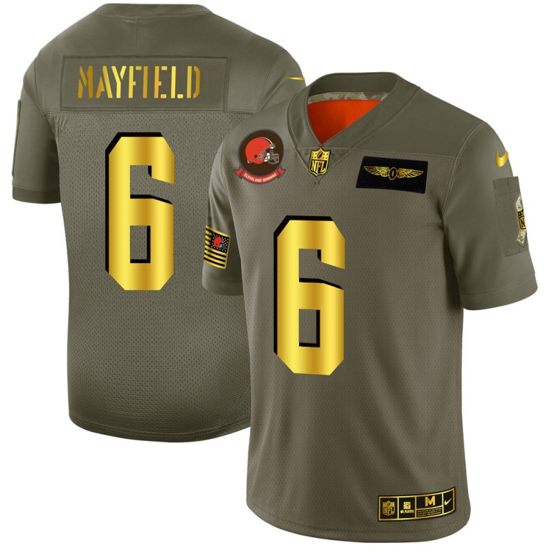 Nike Browns 6 Baker Mayfield 2019 Olive Gold Salute To Service Limited Jersey