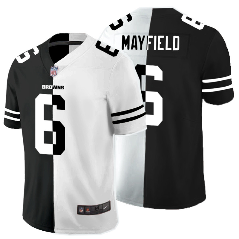 Nike Browns 6 Baker Mayfield Black And White Split Vapor Untouchable Limited Jersey