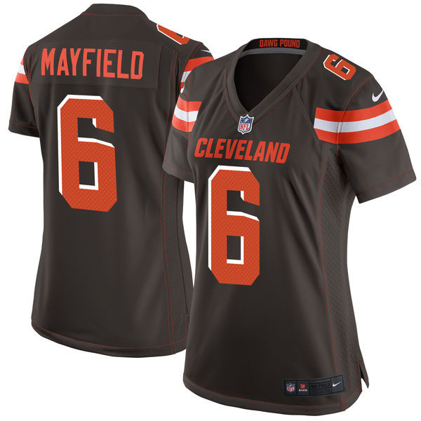  Browns 6 Baker Mayfield Brown Women 2018 Draft Pick Game Jersey