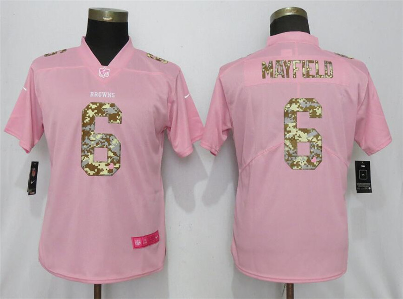 Nike Browns 6 Baker Mayfield Pink Camo Fashion Women Limited Jersey