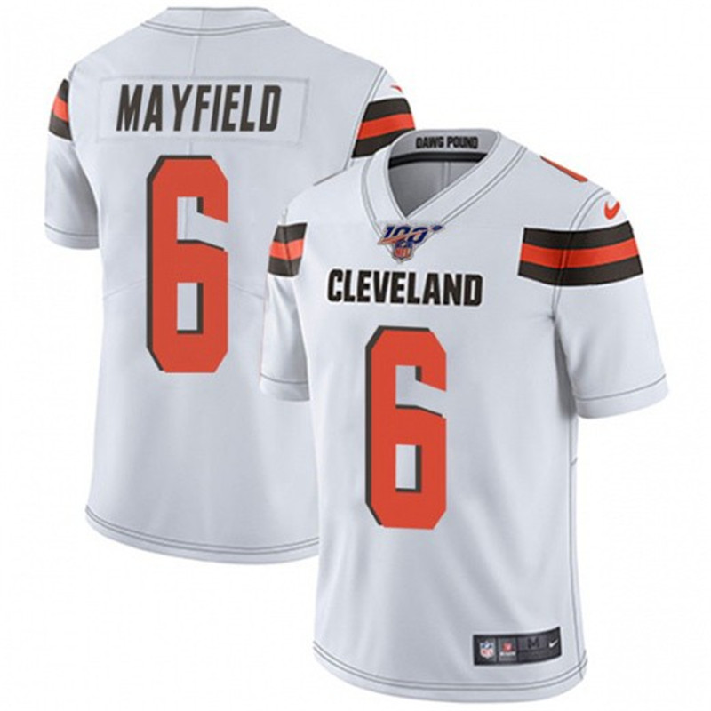 Nike Browns 6 Baker Mayfield White 100th Season Vapor Untouchable Limited Jersey