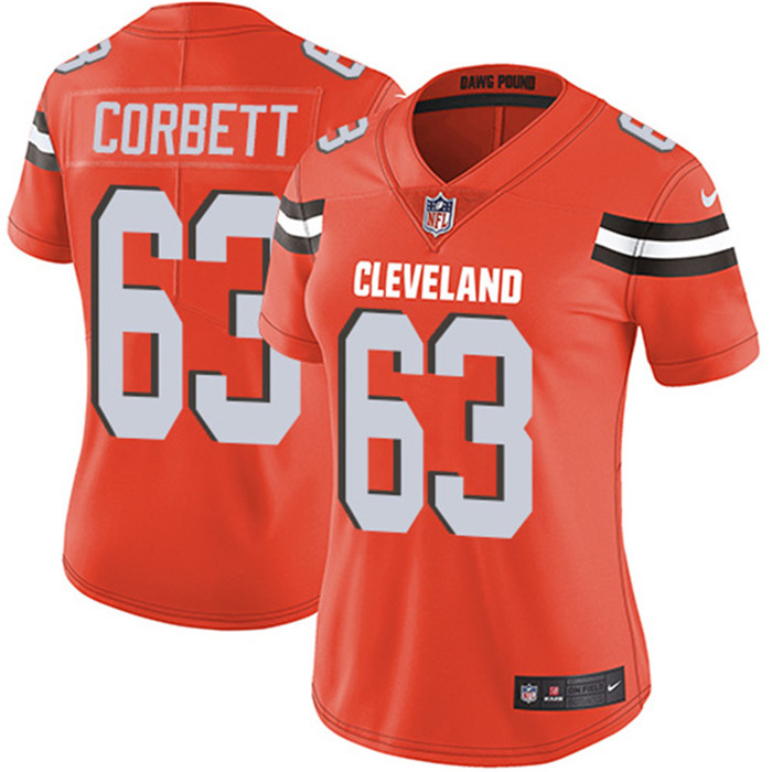  Browns 63 Austin Corbett Orange Women Vapor Untouchable Limited Jersey