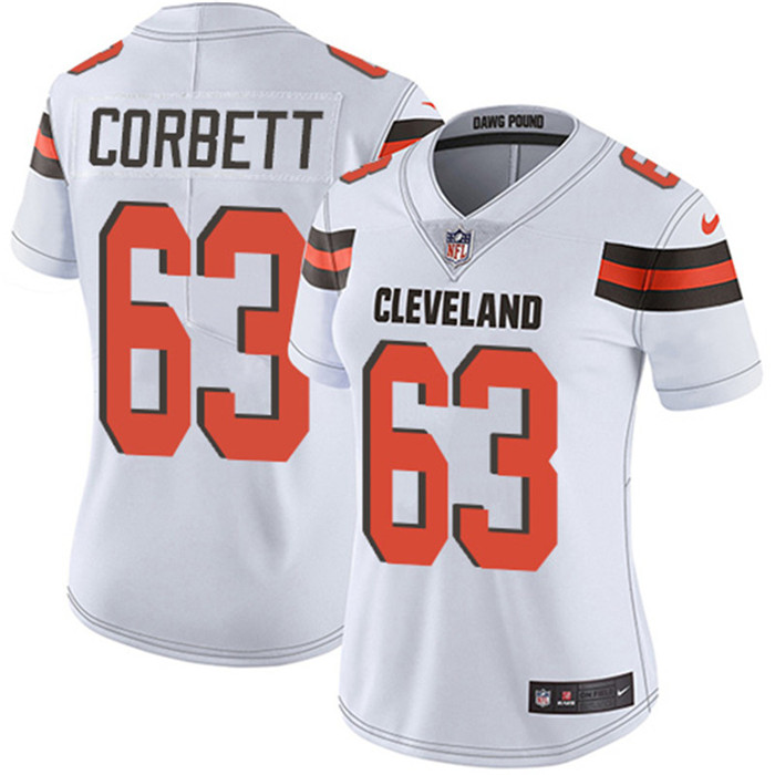  Browns 63 Austin Corbett White Women Vapor Untouchable Limited Jersey