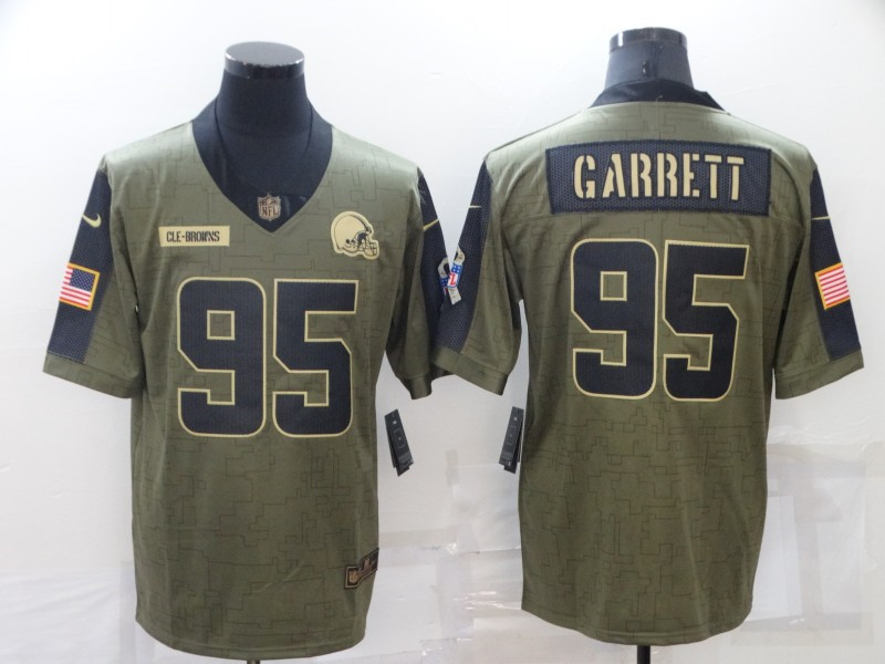 Nike Browns 95 Myles Garrett Olive Camo 2021 Salute To Service Limited Jersey