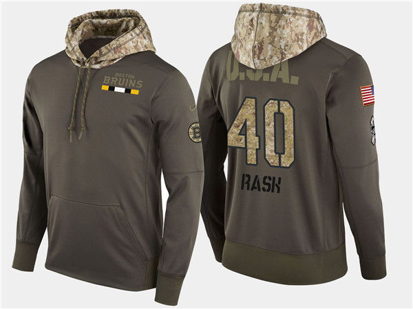  Bruins 40 Tuukka Rask Olive Salute To Service Pullover Hoodie