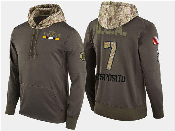  Bruins 7 Phil Esposito Retired Olive Salute To Service Pullover Hoodie