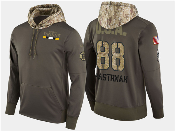  Bruins 88 David Pastrnak Olive Salute To Service Pullover Hoodie
