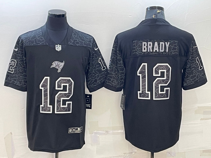 Nike Buccaneers 12 Tom Brady Black RFLCTV Limited Jersey