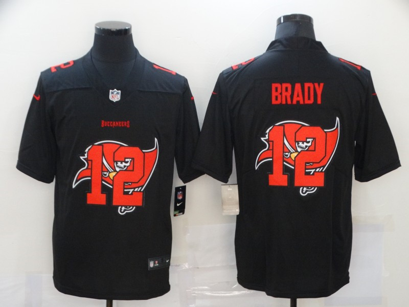 Nike Buccaneers 12 Tom Brady Black Shadow Logo Limited Jersey