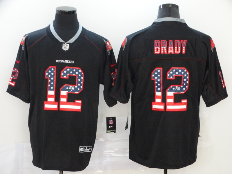 Nike Buccaneers 12 Tom Brady Black USA Flag Fashion Limited Jersey