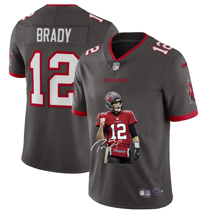 Nike Buccaneers 12 Tom Brady Gray Player Name Logo Vapor Untouchable Limited Jersey