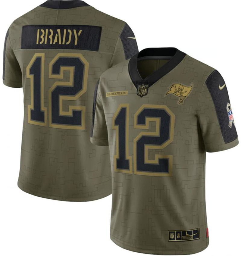 Nike Buccaneers 12 Tom Brady Olive 2021 Salute To Service Limited Jersey