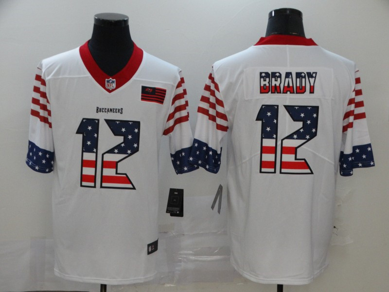 Nike Buccaneers 12 Tom Brady White USA Flag Fashion Limited Jersey