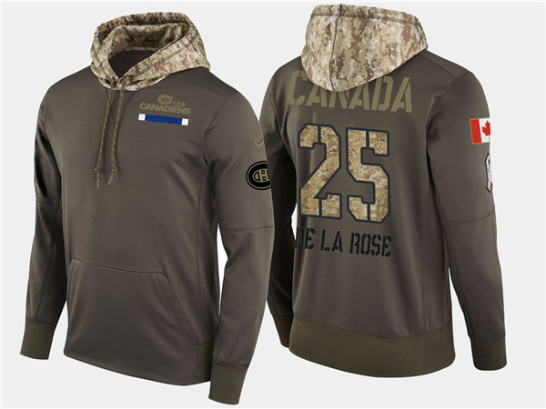  Canadiens 25 Jacob De La Rose Olive Salute To Service Pullover Hoodie