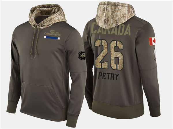  Canadiens 26 Jeff Petry Olive Salute To Service Pullover Hoodie
