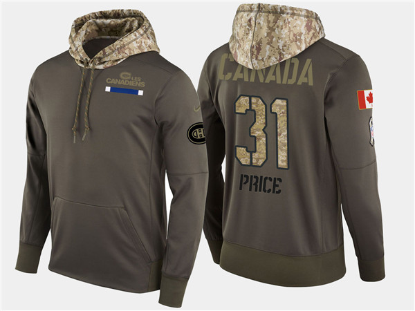  Canadiens 31 Carey Price Olive Salute To Service Pullover Hoodie