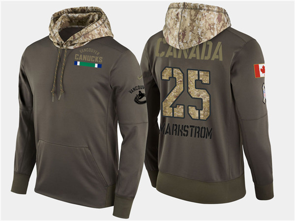  Canucks 25 Gacob Markstrom Olive Salute To Service Pullover Hoodie