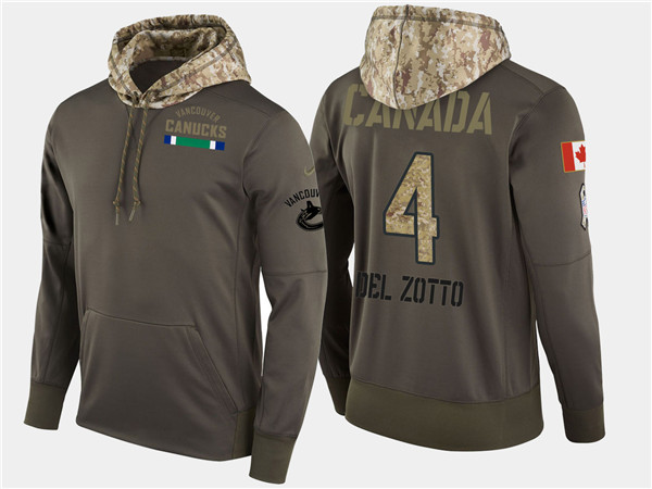  Canucks 4 Michael Del Zotto Olive Salute To Service Pullover Hoodie