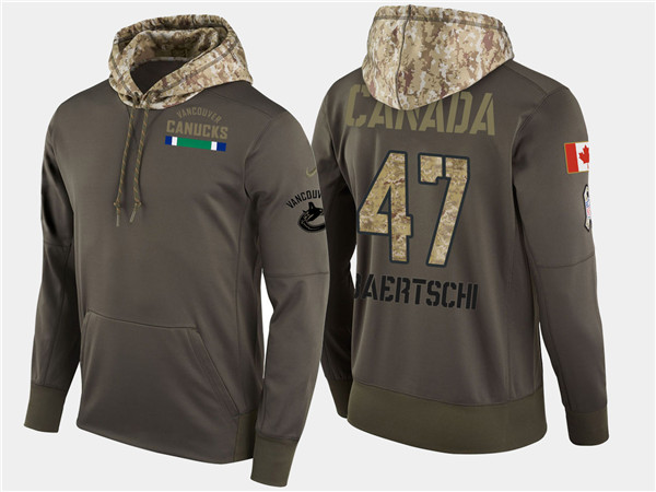  Canucks 47 Sven Baertschi Olive Salute To Service Pullover Hoodie