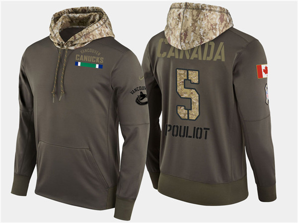 Canucks 5 Derrick Pouliot Olive Salute To Service Pullover Hoodie