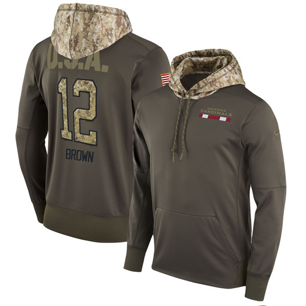  Cardinals 12 Jaron Brown Olive Salute To Service Pullover Hoodie