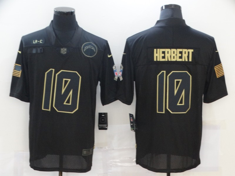 Nike Chargers 10 Justin Herbert Black 2020 Salute To Service Limited Jersey