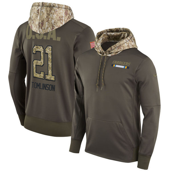  Chargers 21 LaDainian Tomlinson Olive Salute To Service Pullover Hoodie