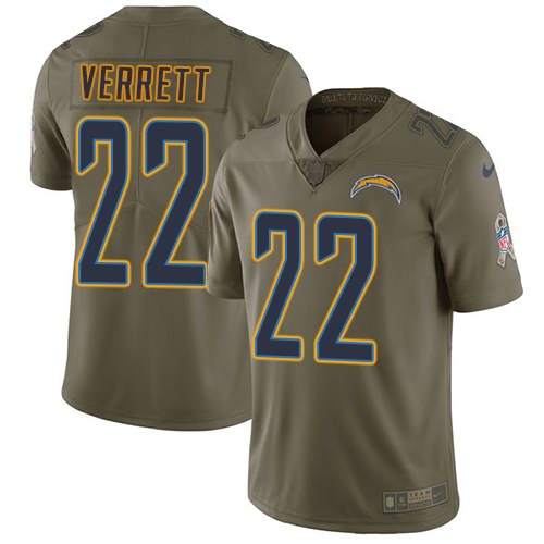  Chargers 22 Jason Verrett Olive Salute To Service Limited Jersey